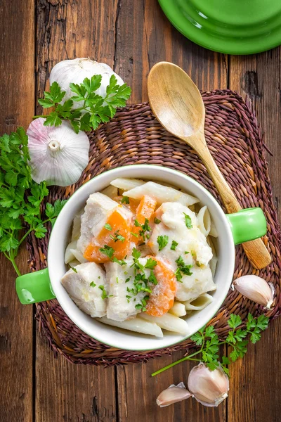 Meat with vegetables and pasta — Stock Image Meat with vegetables and pasta Stock Image