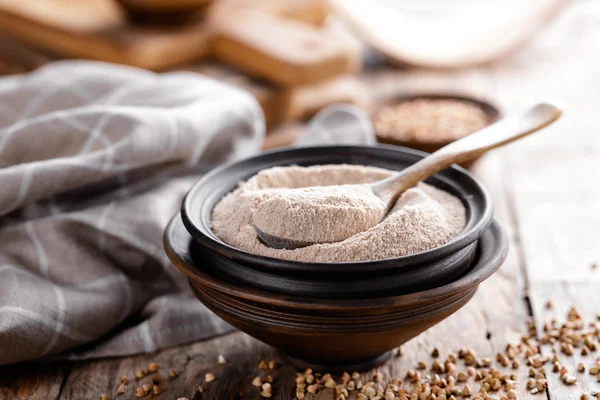 Buckwheat flour in a bowl — Stock Photo, Image