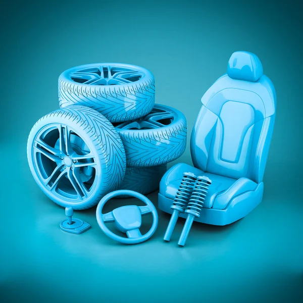 3D rendering many auto parts — Stock Photo, Image