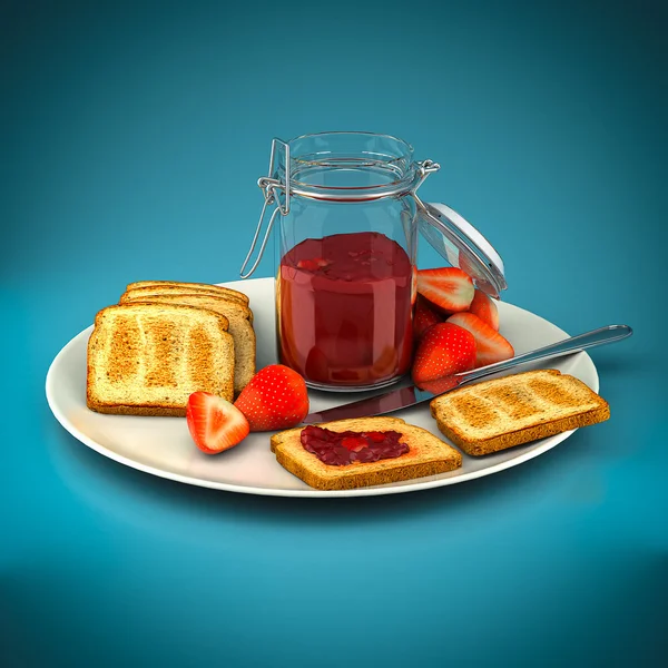 Toast mit Erdbeermarmelade — Stockfoto