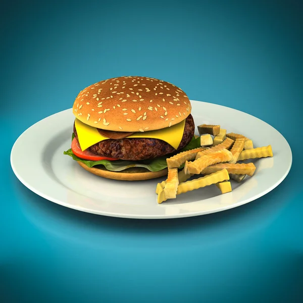 Hamburger en friet Stockafbeelding