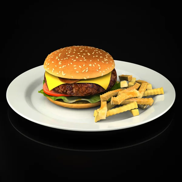 Hamburger and fries — Stock Photo, Image