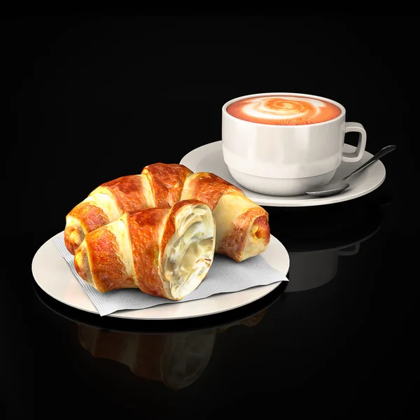 Croissants en koffie beker Stockfoto