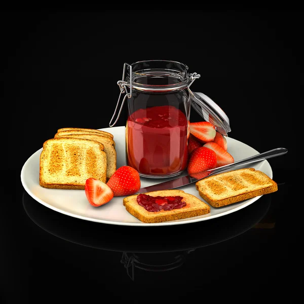 Toast mit Erdbeermarmelade — Stockfoto