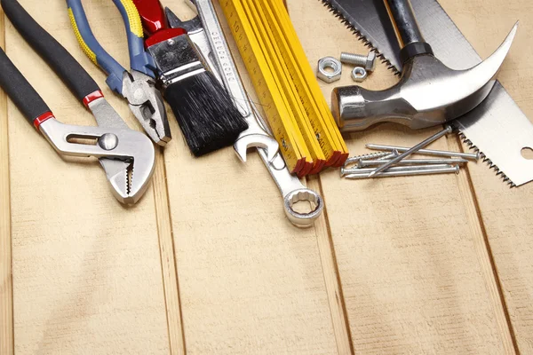 Tools on wood — Stok fotoğraf