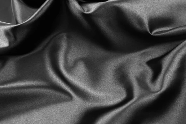 Closeup Rippled Black Silk Fabric — Stock Photo, Image