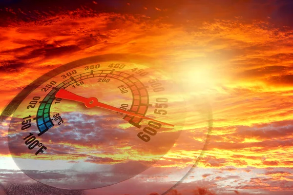 Extreme Temperatuurmeter Hete Lucht Opwarming Van Aarde Idee Klimaatverandering — Stockfoto