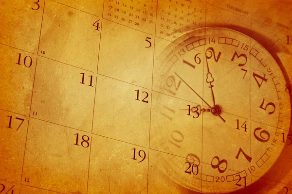 Vintage Grunge Uhr Zifferblatt Und Kalender — Stockfoto