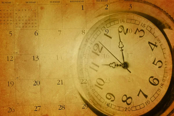 Vintage Reloj Grunge Cara Calendario — Foto de Stock