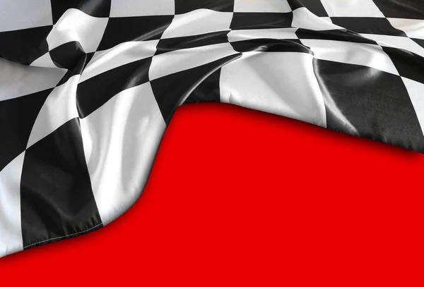 Karierte Schwarz Weiße Flagge Auf Rotem Hintergrund — Stockfoto