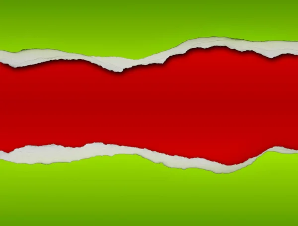 Buraco Rasgado Papel Verde Vermelho Fundo Natal Espaço Cópia — Fotografia de Stock
