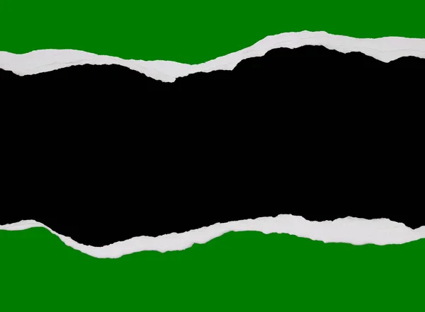 Roztrhané Zelené Papír Černém Pozadí — Stock fotografie