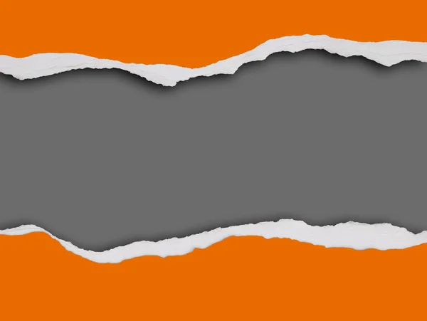 Ripped Orange Paper Grey Background Space Copy — Stock Photo, Image