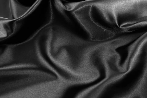 Primo Piano Tessuto Seta Nera Increspata — Foto Stock