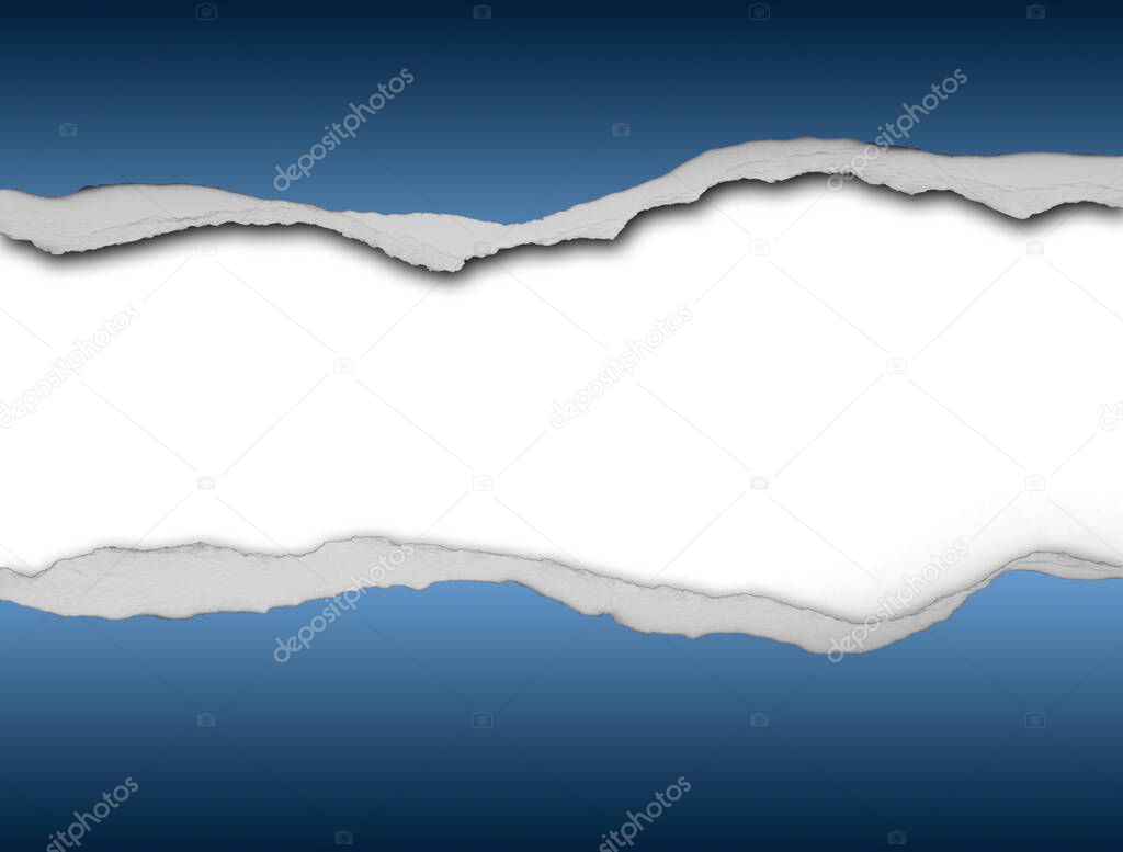 Ripped blue paper on plain background, space for copy