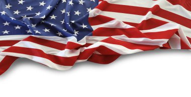 Beyaz arkaplanda Amerikan bayrağına yakın plan