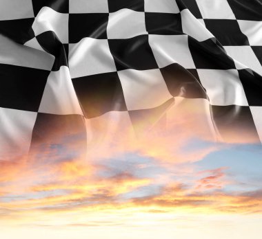 Damalı bayrak ve parlak gökyüzü