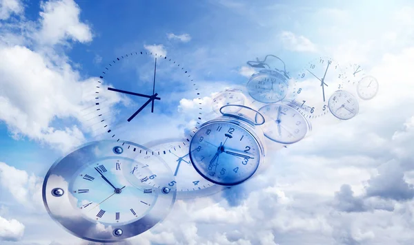 Clocks Blue Sky Time Passing — Stock Photo, Image