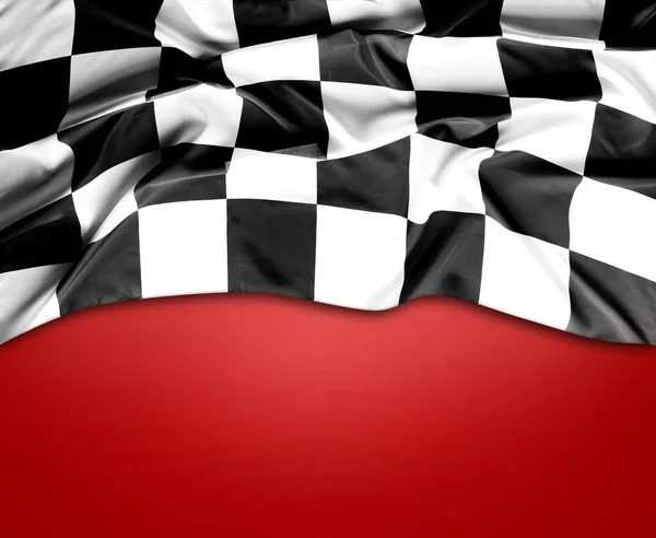 Karierte Schwarz Weiße Flagge Auf Rotem Hintergrund Kopierschutz — Stockfoto