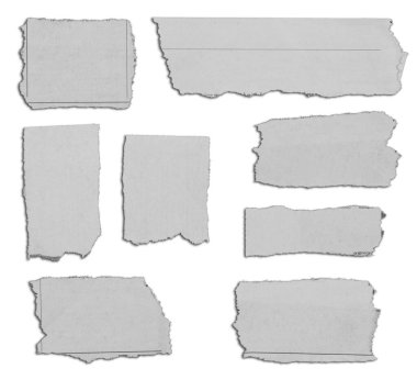 Düz arkaplanda sekiz parça yırtık kağıt 
