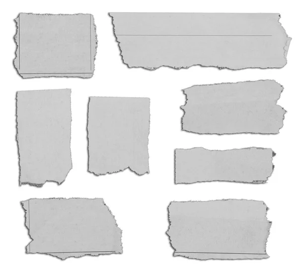 Acht Stücke Zerrissenes Papier Auf Blankem Hintergrund — Stockfoto