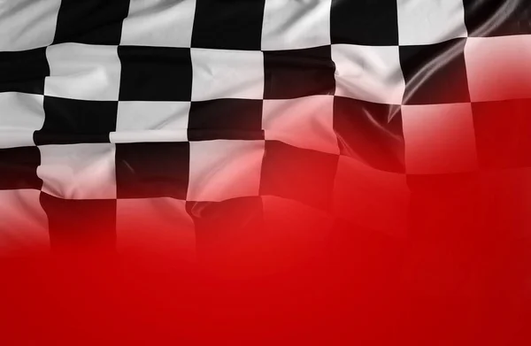 Checkered Black White Flag Red Background Copy Spac — Stock Photo, Image