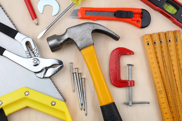 Assorted Work Tools Wood — Stock Photo, Image