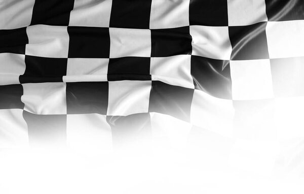 Черно-белый гоночный флаг на белом фоне