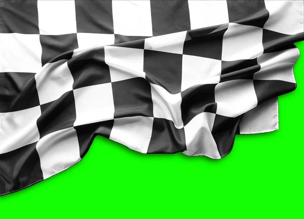 Checkered Black White Flag Green Background — Stock Photo, Image