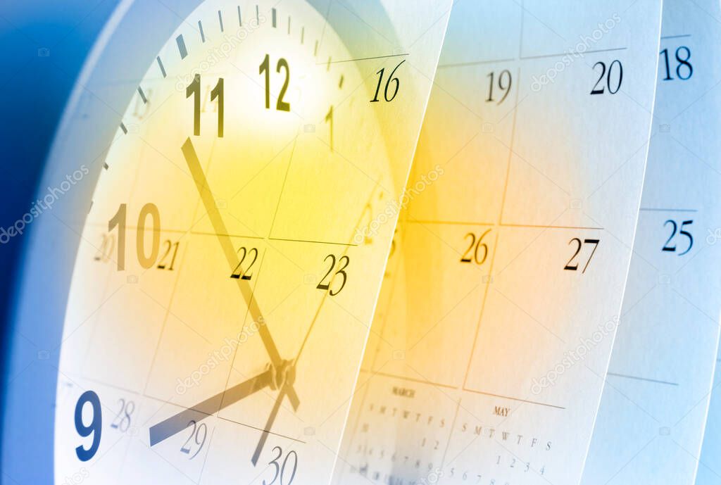 Clock face and calendar pages composite