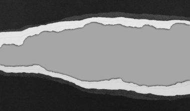 Gri arkaplan üzerinde yırtılmış kağıt, kopyalamak için boşluk