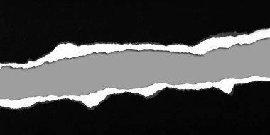 Gri arkaplan üzerinde yırtılmış kağıt, kopyalamak için boşluk