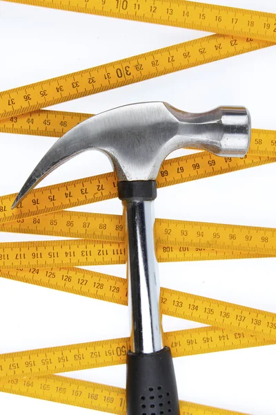 Hammer and ruler — Stock Photo, Image