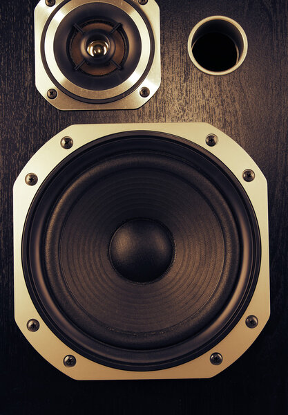 Closeup of stereo speakers
