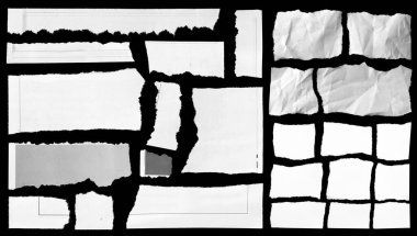 Siyah arkaplanda yırtık kağıt parçaları