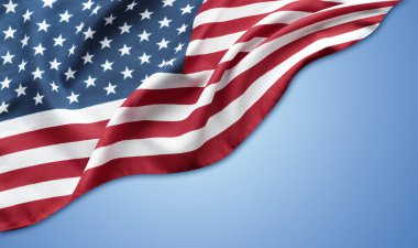 Amerikan bayrağı mavi zemin üzerine. Kopya alanı