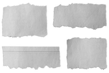 Beyaz arkaplanda dört parça yırtık kağıt
