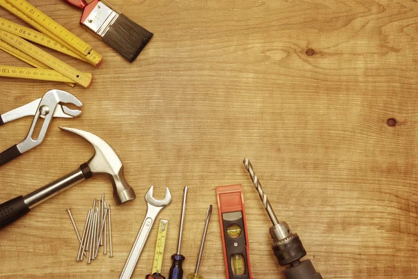 Tools on wood — Stok fotoğraf