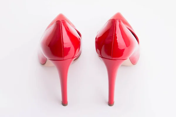 Pair Red High Heeled Shoes Back View — Stock Photo, Image