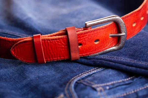 Cintura Alla Moda Pelle Jeans Vista Dall Alto — Foto Stock