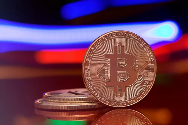 Bitcoin Kryptowaluta Ciemnym Abstrakcyjnym Tle — Zdjęcie stockowe