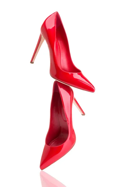 Zapatos Rojos Voladores Sobre Fondo Blanco —  Fotos de Stock