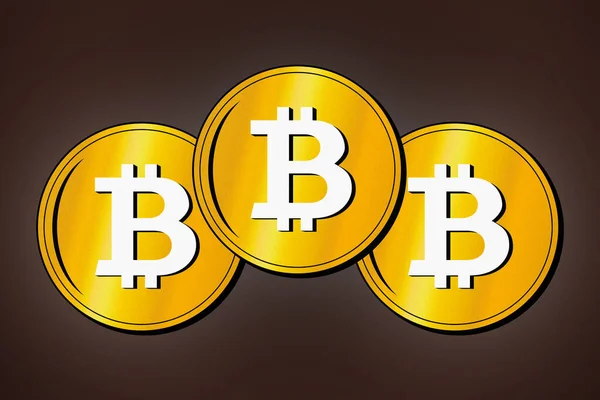 Három Arany Bitcoin Közelkép — Stock Fotó