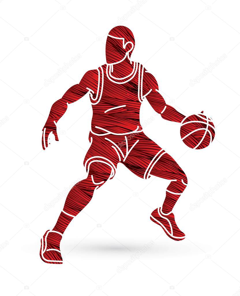 Basketball player action cartoon sport graphic vector.