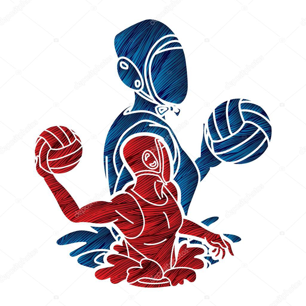 Water polo players  action cartoon graphic vector