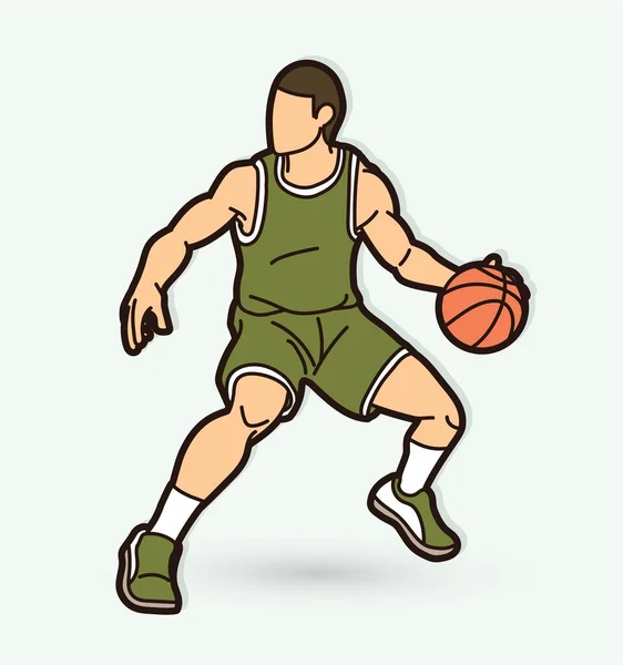 Baloncesto Jugador Acción Dibujos Animados Vector Gráfico — Vector de stock