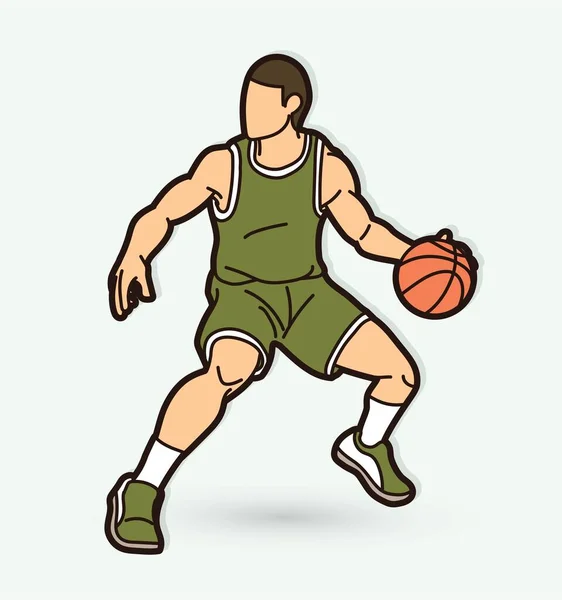 Jogador Basquete Ação Cartoon Vector Gráfico — Vetor de Stock