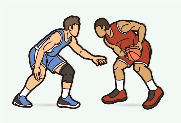 Basketbal Spelers Actie Cartoon Grafische Vector — Stockvector