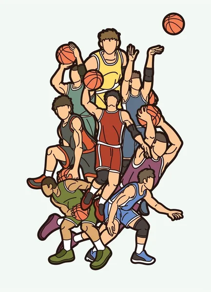Basketbal Spelers Actie Cartoon Grafische Vector — Stockvector