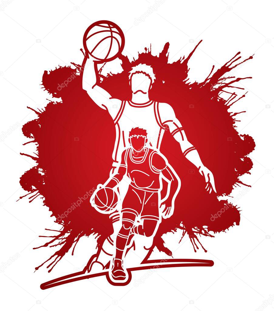 Basketball players action cartoon graphic vector
